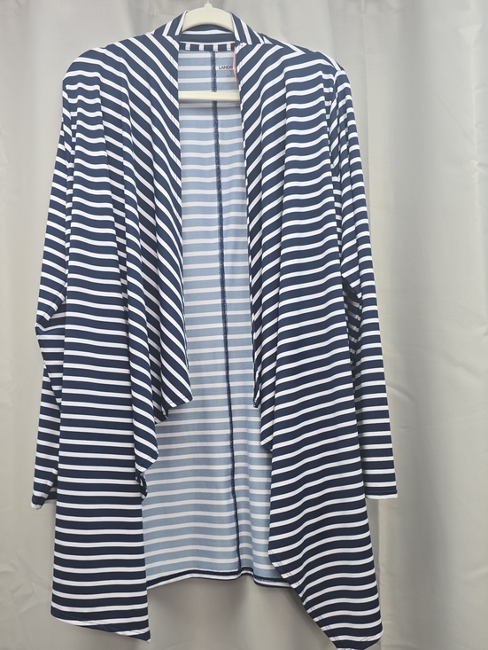 Lands' End Sweaters - Lands' End Navy and Light Blue Striped Open Cardigan Size XL